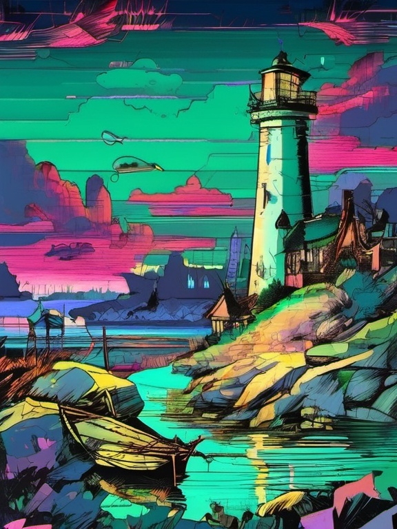 Prompt: 1920s oil painting, great gastby, nighttime, a small lighthouse in the far distance shining a strong emerald green light, a skeleton drinking on a small rowboat