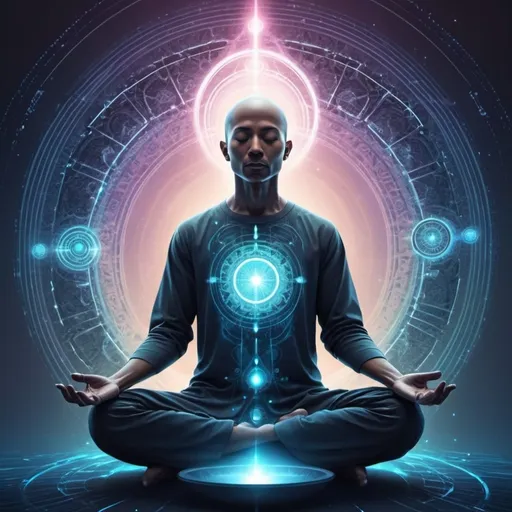 Prompt: Futuristic illustration that makes rference to spirituality and meditation