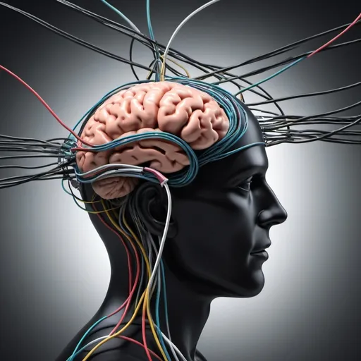 Prompt: Hacking the Human Mind: An abstract image of a brain being connected to wires that lead to a computer, symbolizing the idea of hacking not the system, but the human mind.