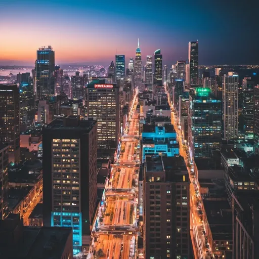 Prompt: A vibrant photo of a bustling city skyline at night.