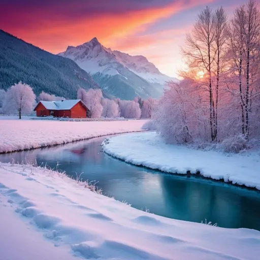 Prompt: Beautiful and vibrant winter landscape