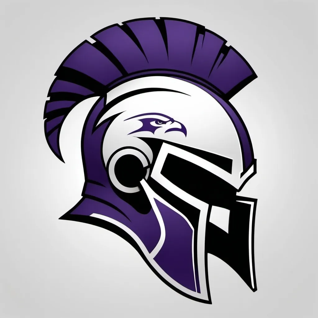 Prompt: College football team logo, gladiator head, side view, white background, dark purple and black color scheme