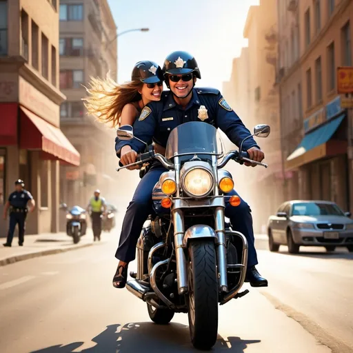 Prompt: Motocycle policeman with pretty woman on back
