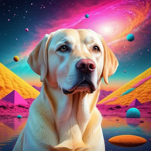 Prompt: Yellow Labrador retriever Pink Floyd style