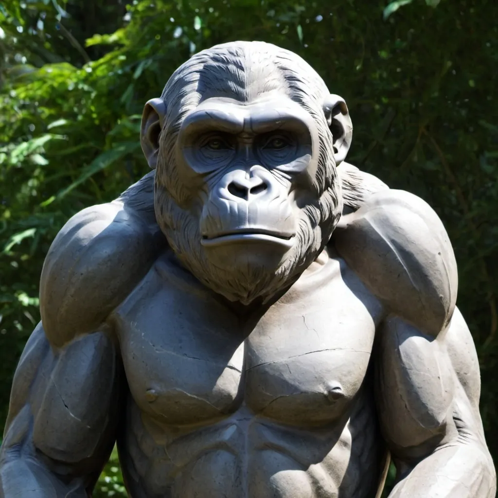 Prompt: A stone statue of an Ape from shoulders up.