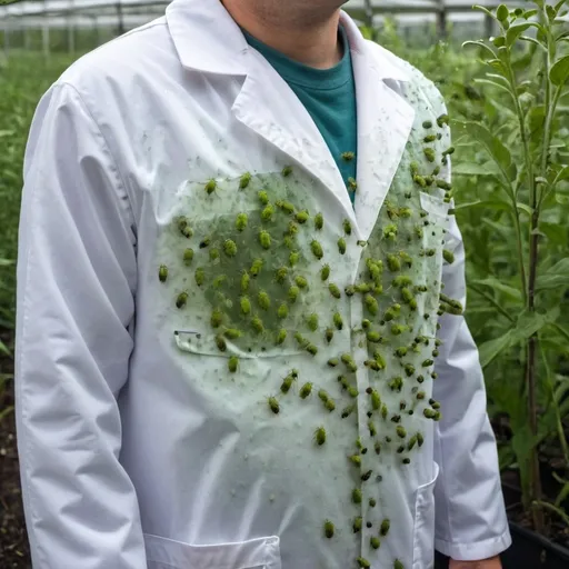 Prompt: a lab coat covered in aphids