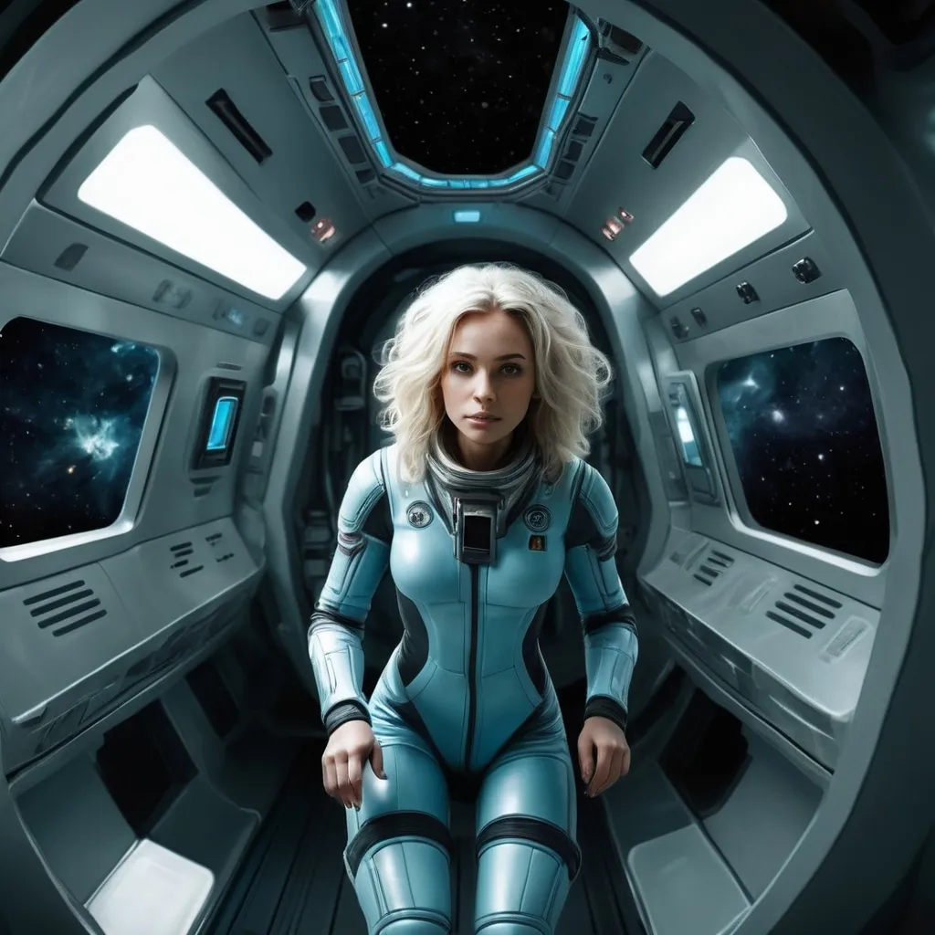 Prompt: woman on a spaceship, science-fiction, photorealistic