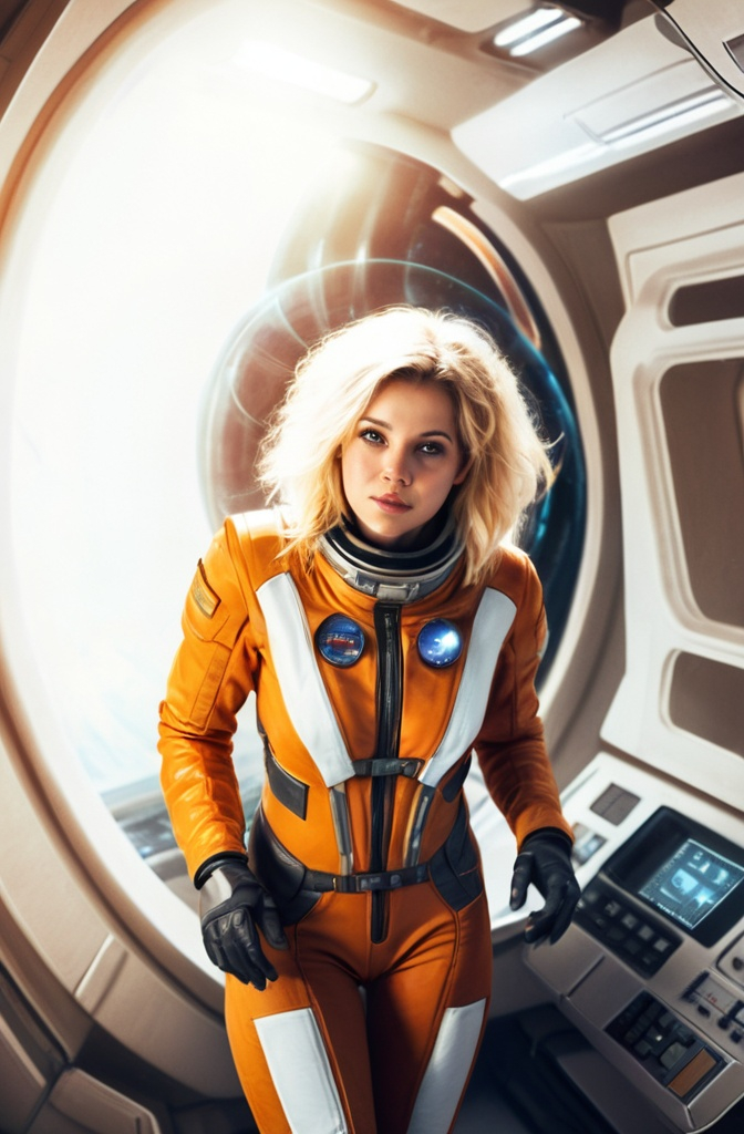 Prompt: woman on a spaceship, science-fiction, photorealistic