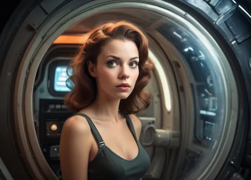 Prompt: woman on a spaceship, science-fiction, pulp style  high definition photography