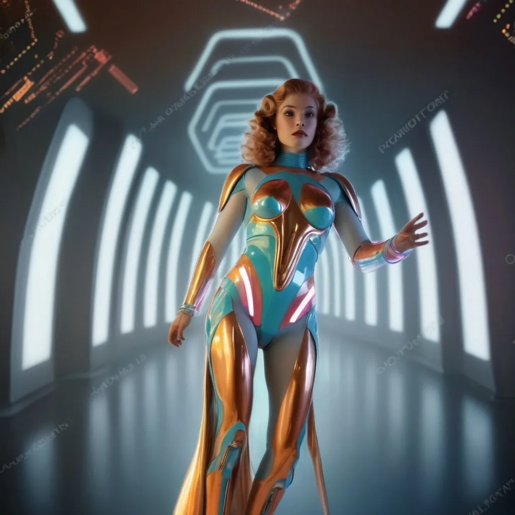 Prompt: a woman ,retrofuturism, promotional image, a hologram