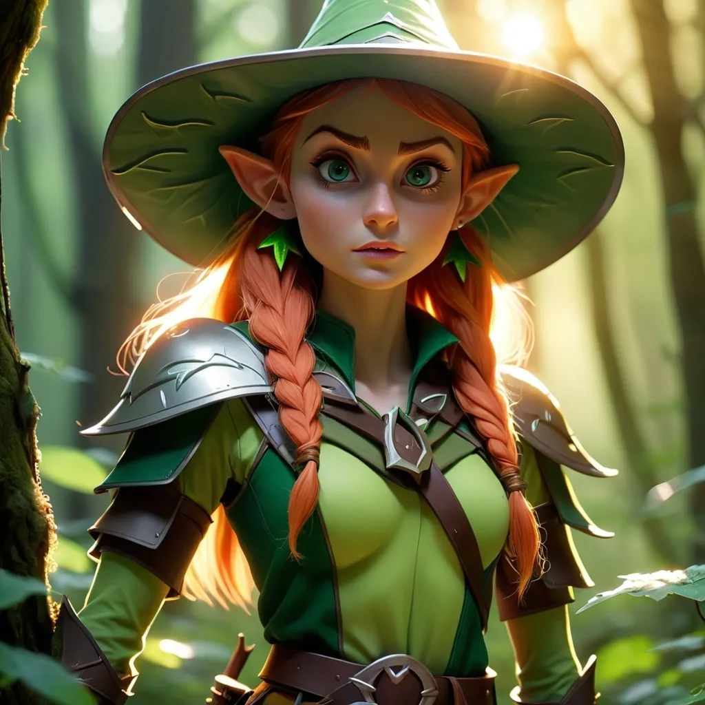 Prompt: Elf ranger in a mystical forest around sunlight