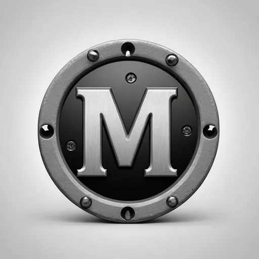 Prompt: circular black and gray letter M with a screw
