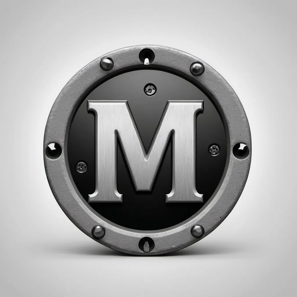 Prompt: circular black and gray letter M with a screw
