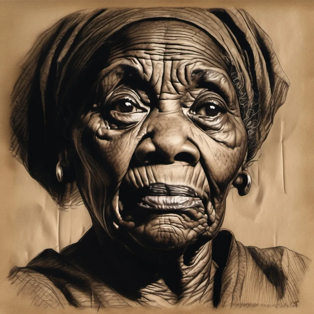 Prompt: A rough charcoal drawing of an old black woman, drawn in the style of otto dix on brown paper