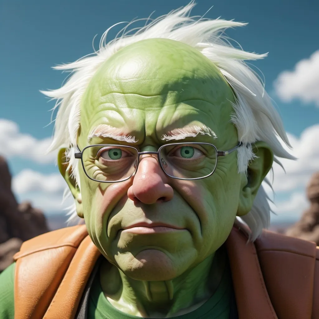 Prompt: bernie sanders as a little green monster saibamen from dragon ball Z, photo realism