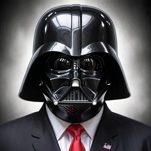 Prompt: draw former president Donald Trump as Darth Vader the serial killing menace of the universe. You've got to somehow include Trump's trademark blonde combover hair style. Do a Darth Vader with trumps hair style on top of the black helmet. You forgot to put his trademark hairstyle on top of the black helmet. 


