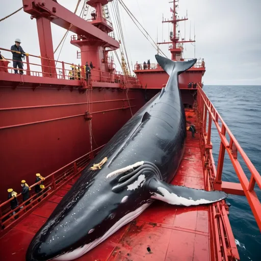 Prompt: Japanese Whaling ship slaughtering a big whale