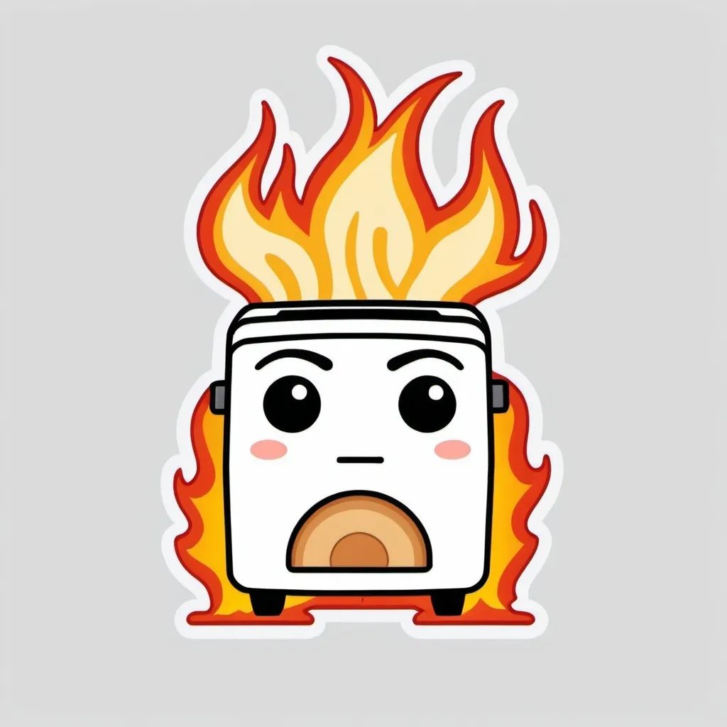 Prompt: An Emblem symbol icon line art. Transform Bo Burnham into a popup toaster who eats DVD media. A blueray disc engulfed in flames. Bo Burnham has his face on a DVD with wild hair on flames. 