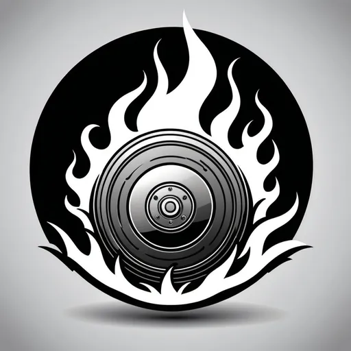 Prompt: Create an emblem in line art black and white. A blueray disc engulfed in flames. 