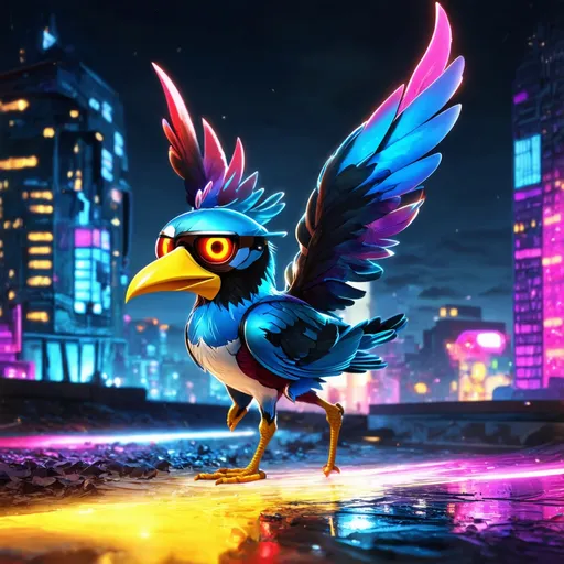 Prompt: cyberpunk style cartoon bird