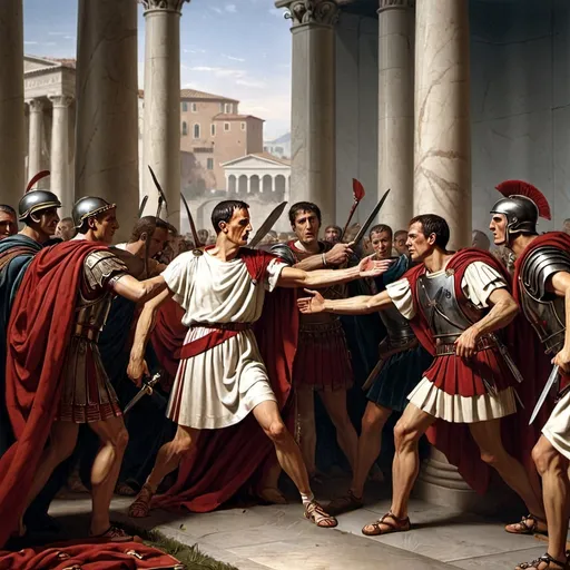 Prompt: julius caesar assasination. He was unarmed
