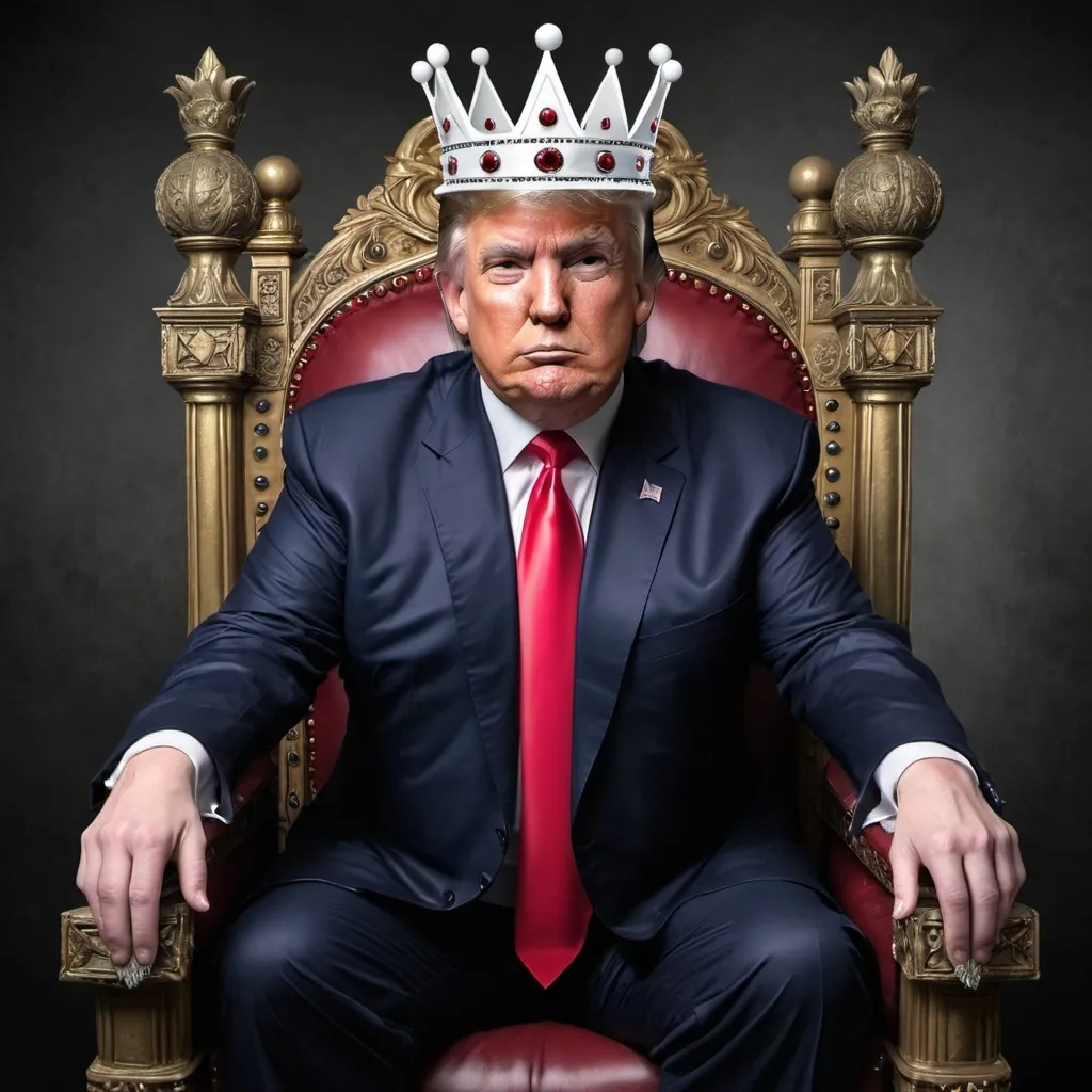 Prompt: create an image of Trump with a crown and septure on a throne
