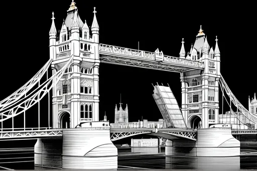Prompt: London bridge sketch with engineering dimensions in millimeters 