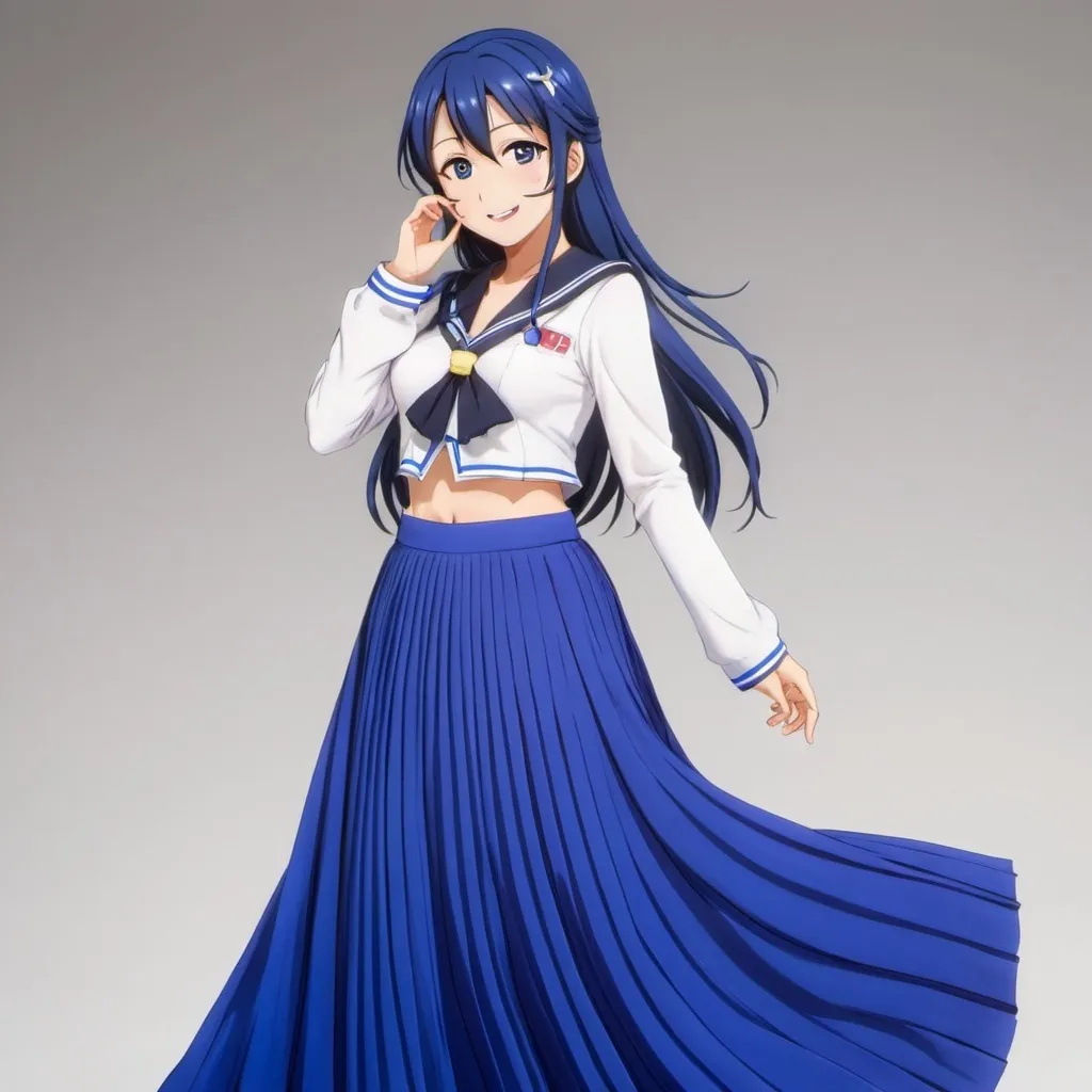 Prompt: Love Live anime Umi Sonoda wearing a maxi long floor-length pleated skirt.