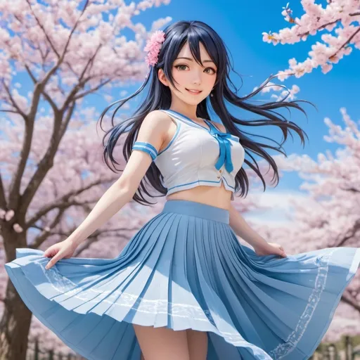 Prompt: Love Live anime Umi Sonoda wearing a maxi long floor-length pleated skirt that is very long.