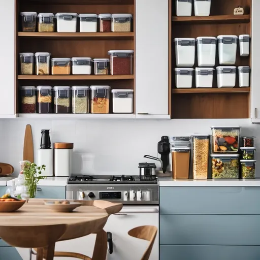 Prompt: tupper containers collage on a modern kitchen 