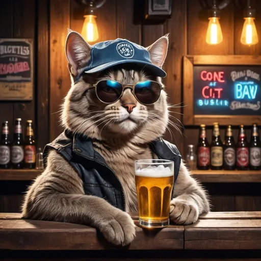 Prompt: a gangsta cat sitting at a bar drinking beer






