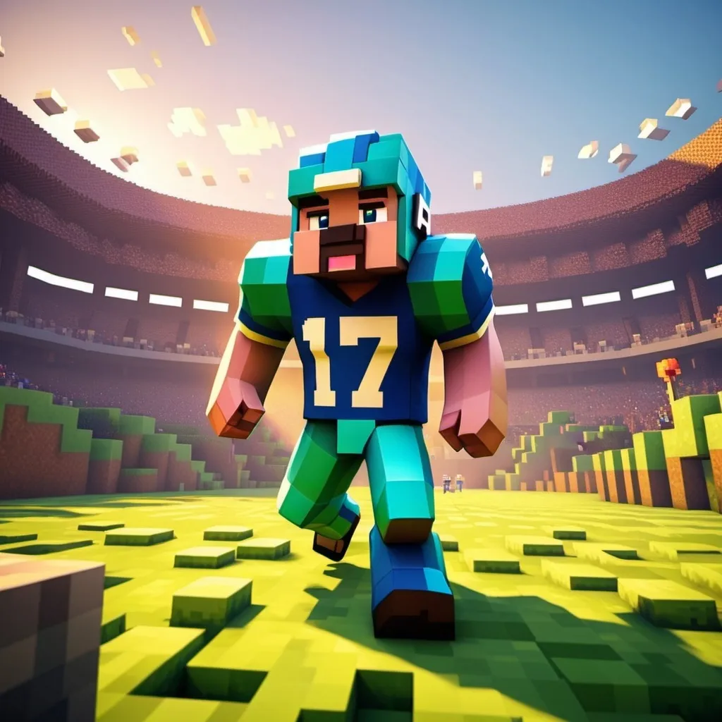 Prompt: put american football offensive lineman in minecraft