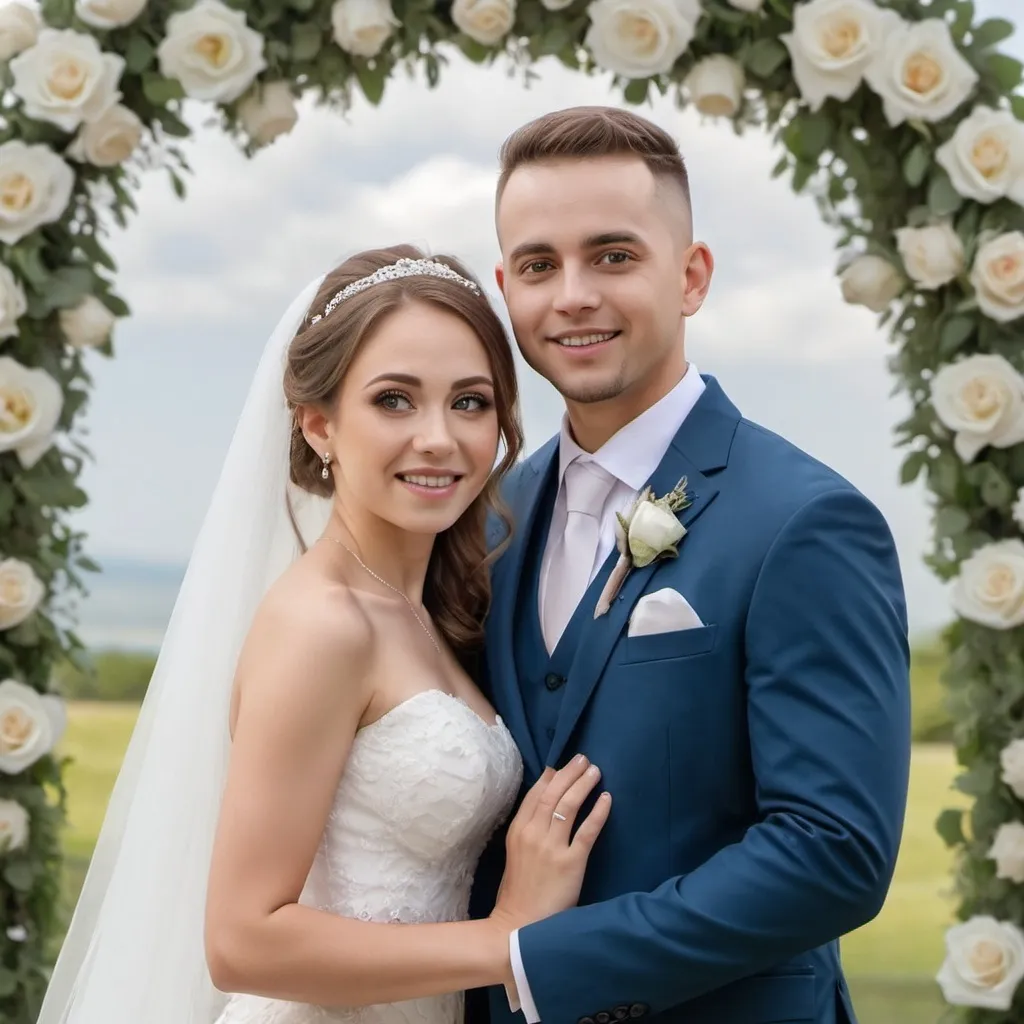 Prompt: Wedding photo with wedding background face change edit