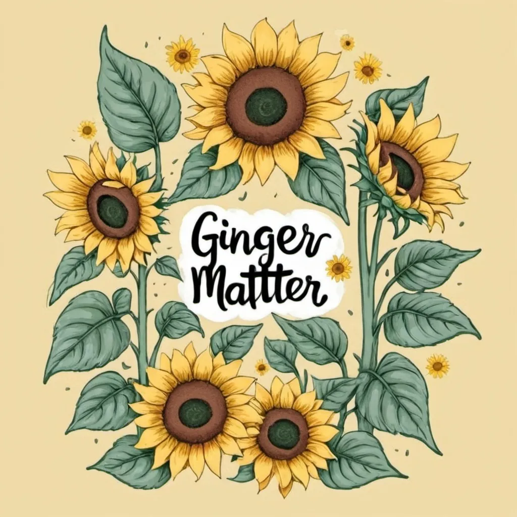 Prompt: a drawn sunflower with the text ginger lives matter, the text must be big

