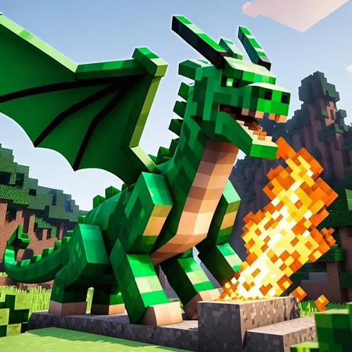 Prompt: Minecraft grüner Drache der chaos macht