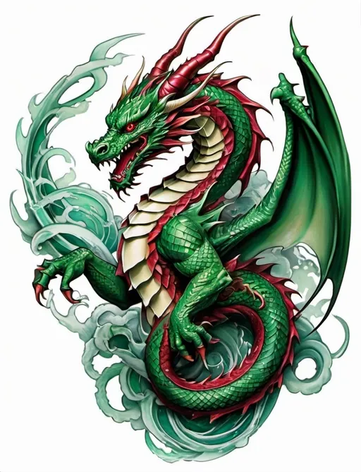 Prompt: Traditional style full dragon tattoo for back