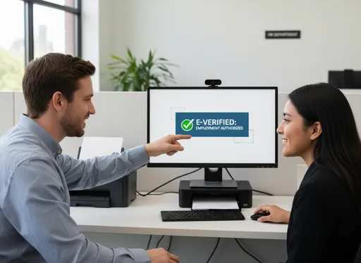 Prompt: Employee getting E-verified via computer