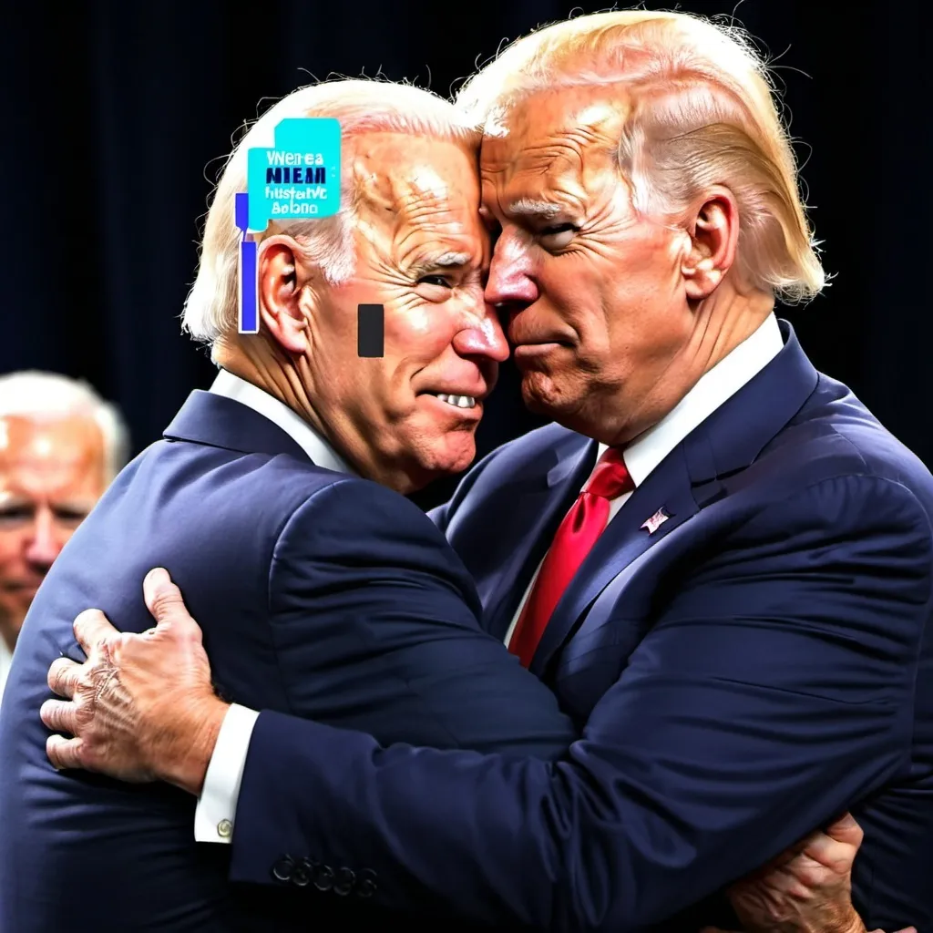 Prompt: donald trump and joe biden cuddling
