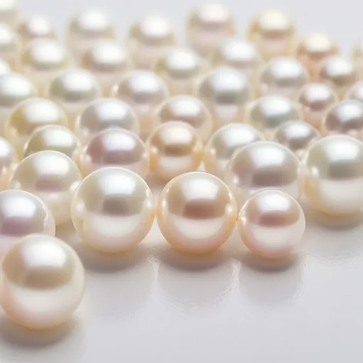 Prompt: transparent and blurred image of loose  small size white South Sea pearls, upper left to lower right side, soft elegance in texture and light reflection, (ambient atmosphere), transparent background, gentle luminosity, background purposes, zoomed out,  soft color tones, high-quality photography, 