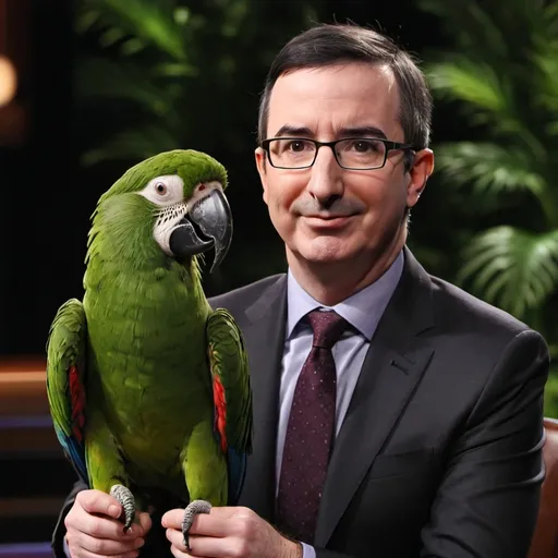 Prompt: John Oliver marrying a male parrot