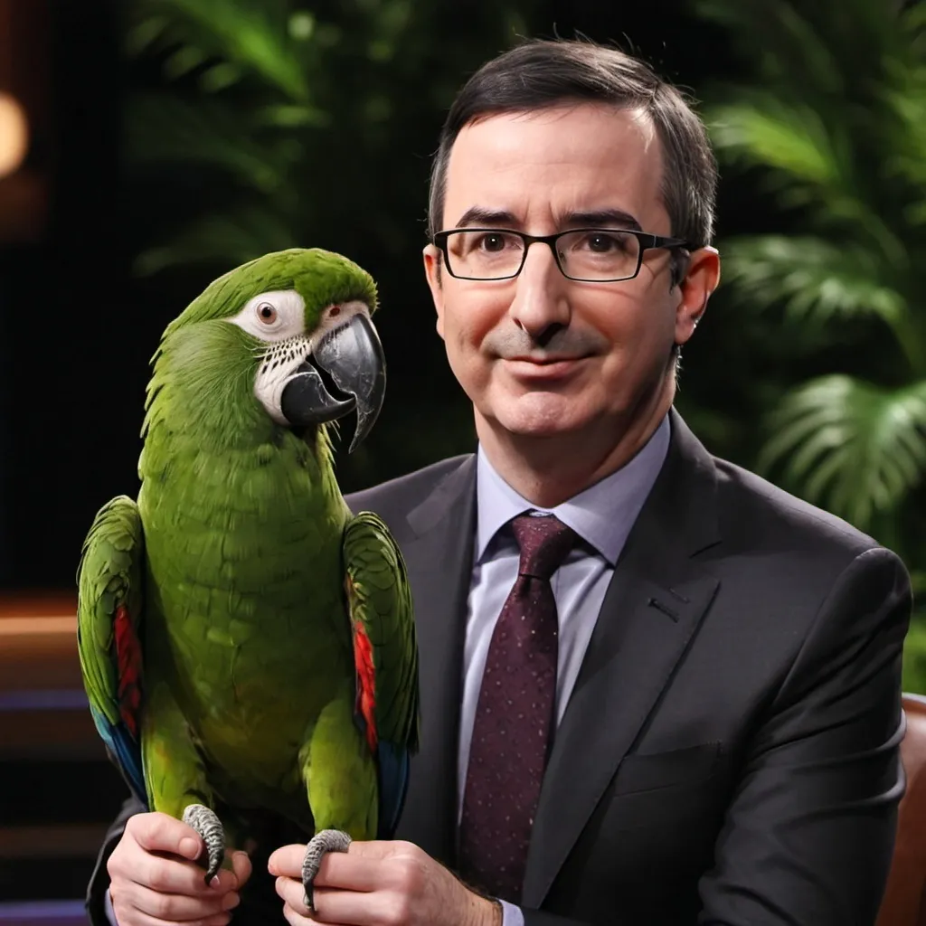 Prompt: John Oliver marrying a male parrot