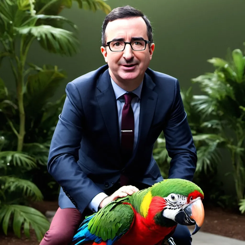 Prompt: John Oliver riding a parrot