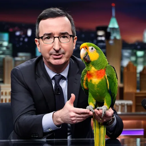 Prompt: John Oliver touching a parrot inappropiatly