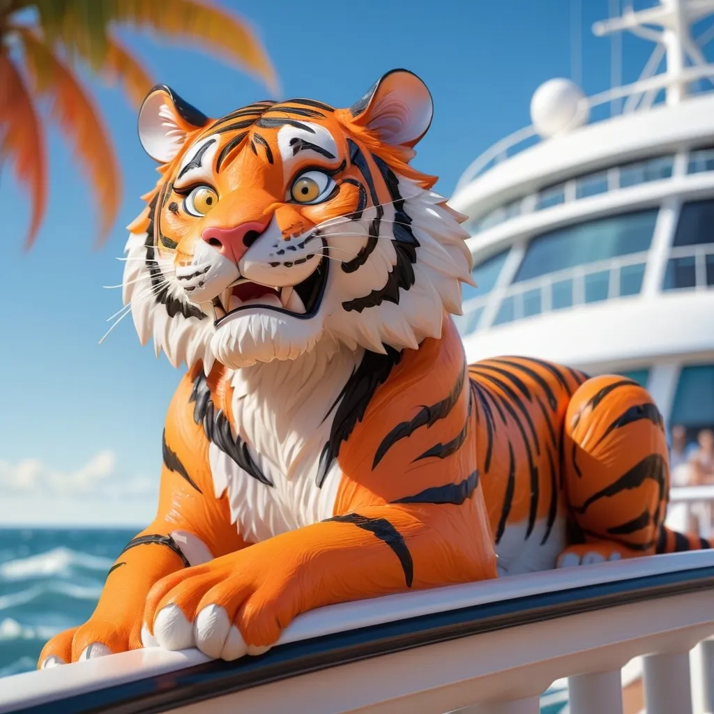 Prompt: Tiger on cruise ship