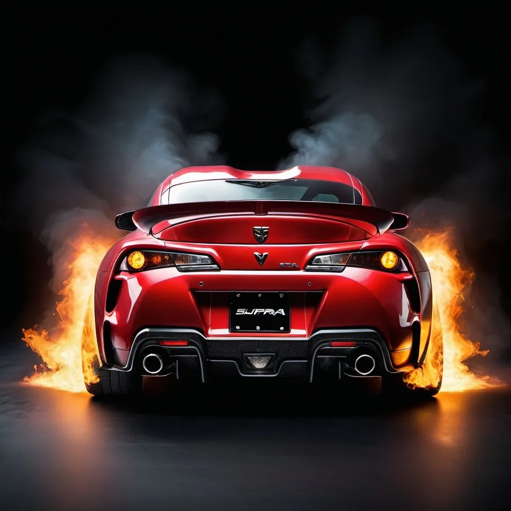 Prompt: supra reving and crackling exhaust with fire