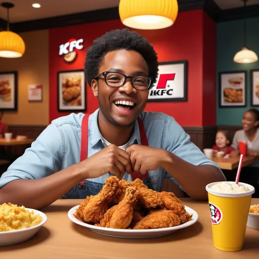 Prompt: very happy black person eating kfc