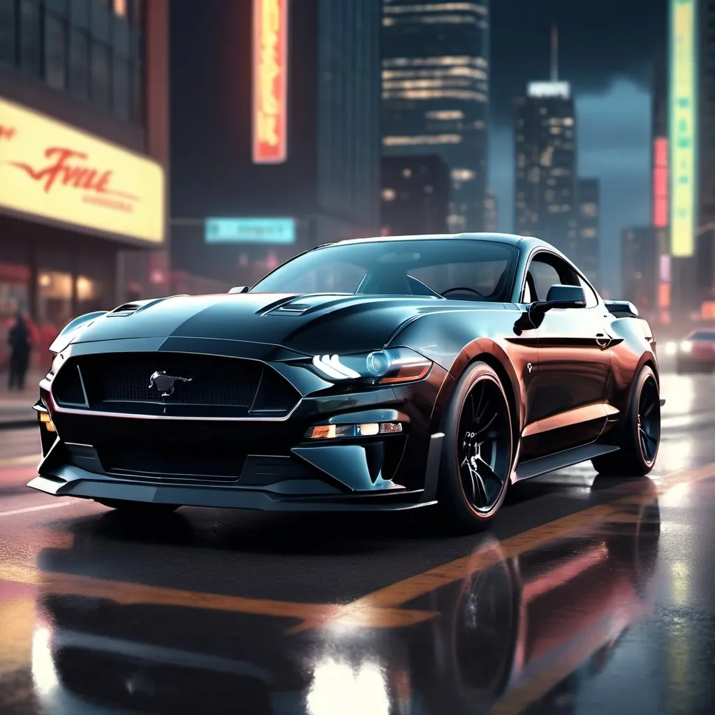 Prompt: street racing realistic black mustang