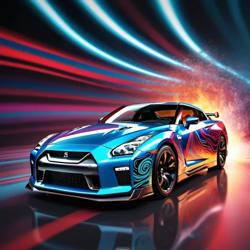 Prompt: Nissan gtr with abstract background
