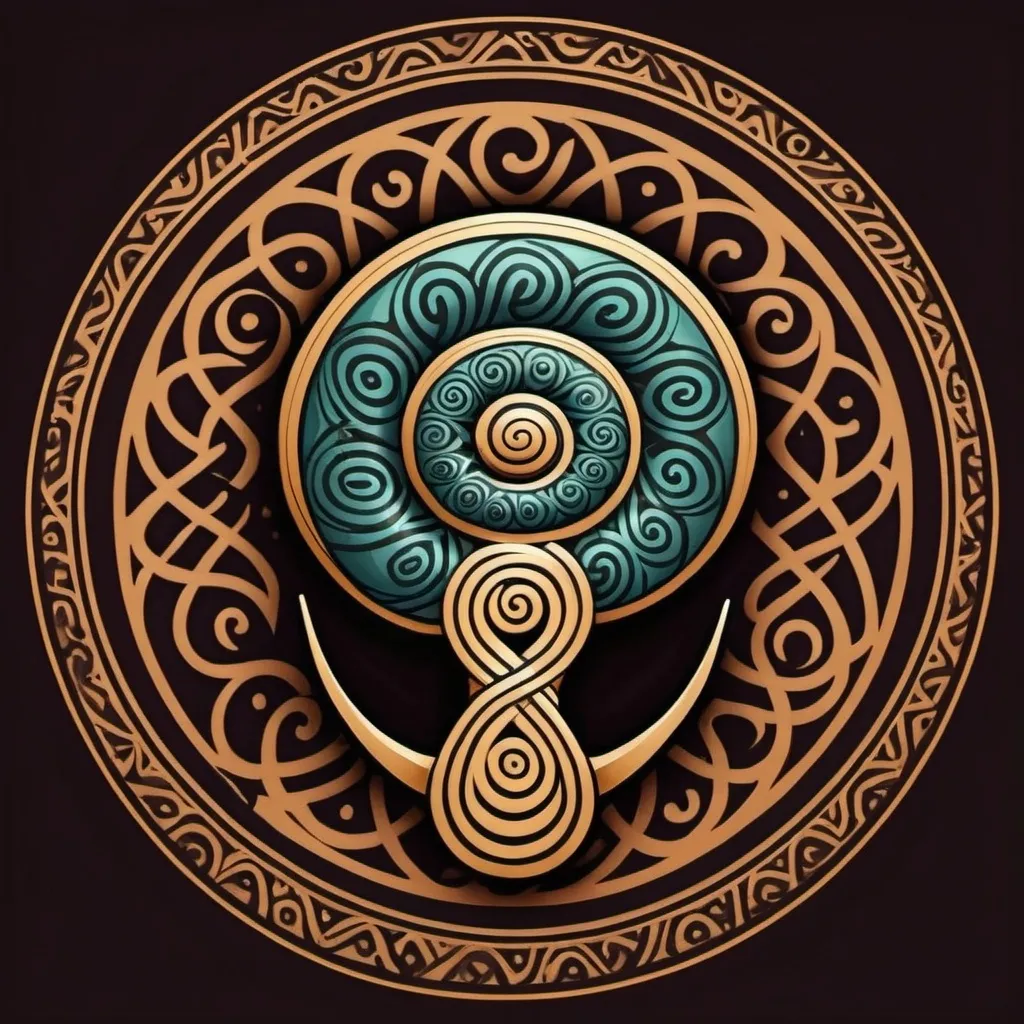 Prompt: A logo with snail in abstract spiral african motif, ankh sign with this text 
KIAD 
