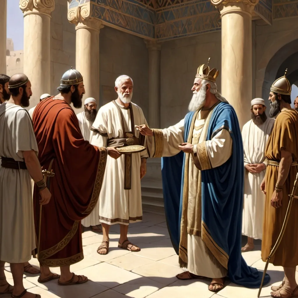 Prompt: A humble servant accepting the benevolence of a first century Jewish ruler